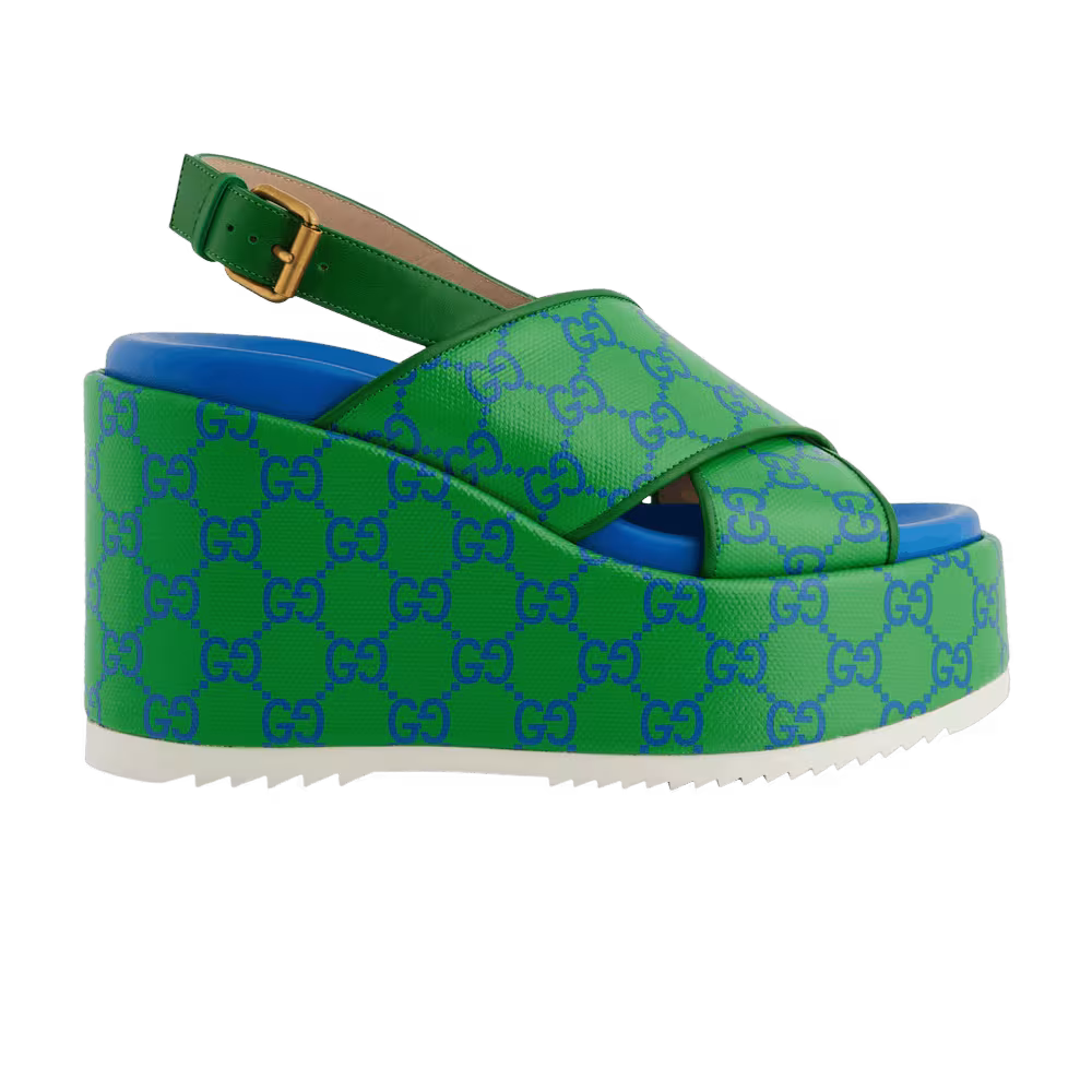 Gucci Women's GG Supreme Platform Sandal Green Blue