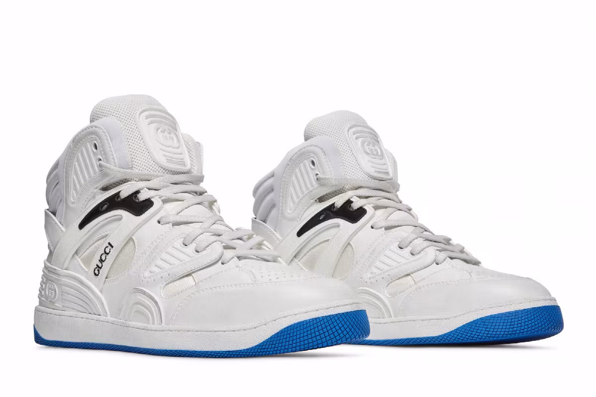 Gucci Basket High Sneaker White Blue, view 9