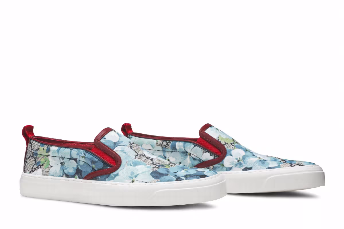 Gucci Women's GG Supreme Canvas Slip-On Blue Floral, view 9