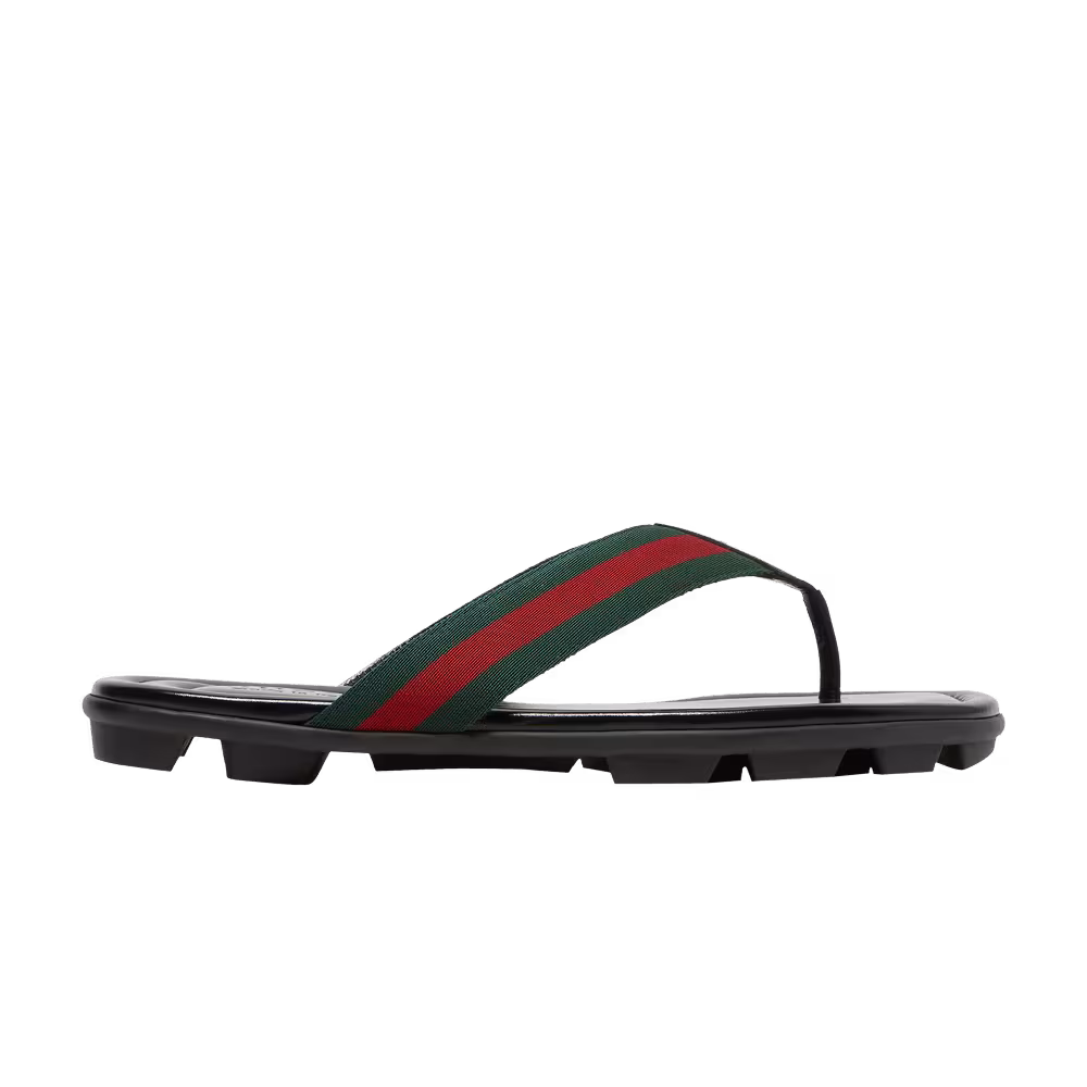 Gucci Leather Web Thong Black