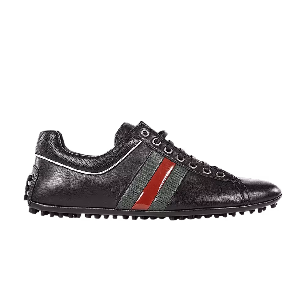 Gucci Lace Up Driver Leather Web Black