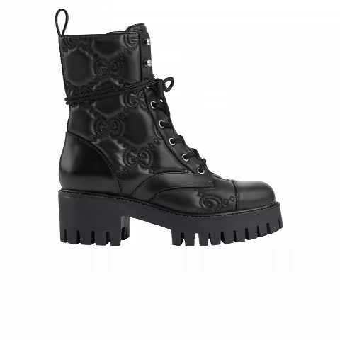 Gucci Wmns GG Matelassé Lace Up Boot 'Black'