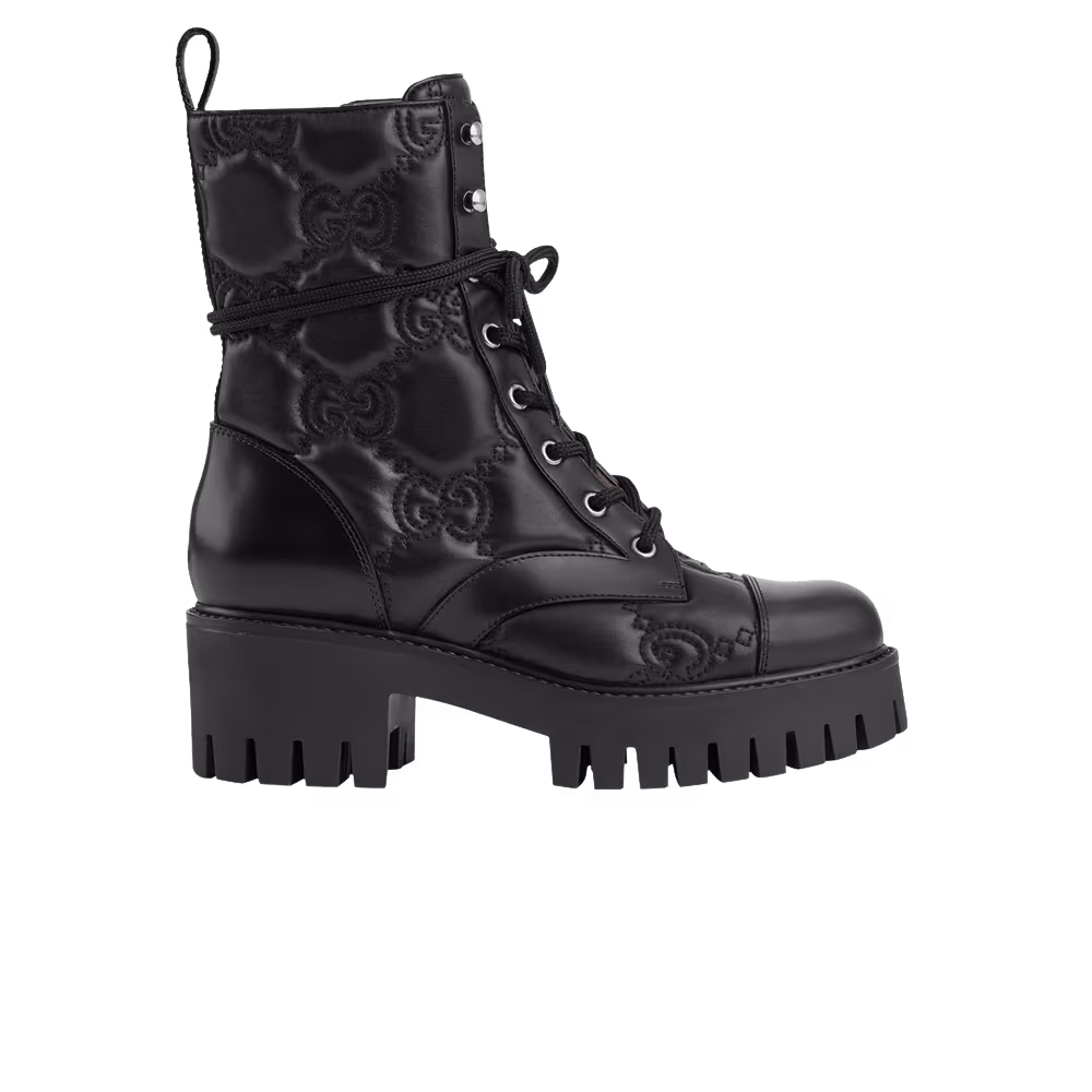 Gucci Women's GG Matelassé Lace Up Boot Black