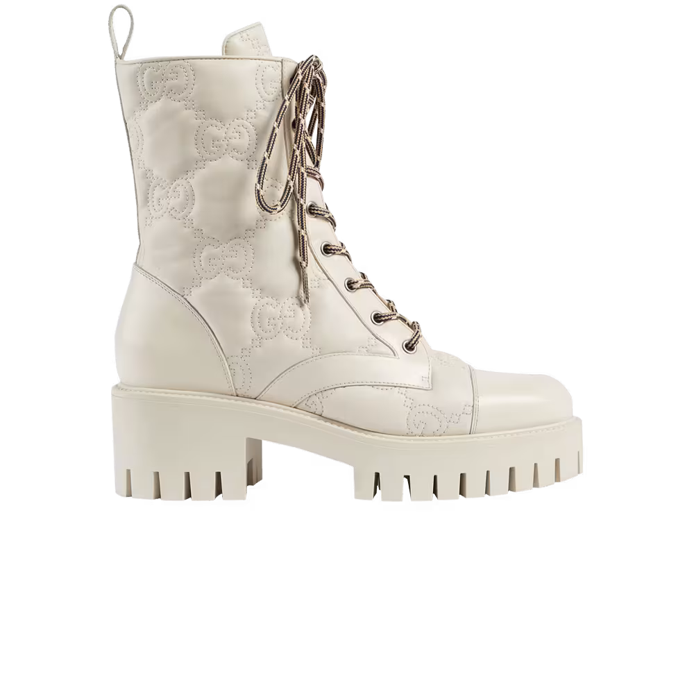 Gucci Women's GG Matelassé Lace Up Boot Off White