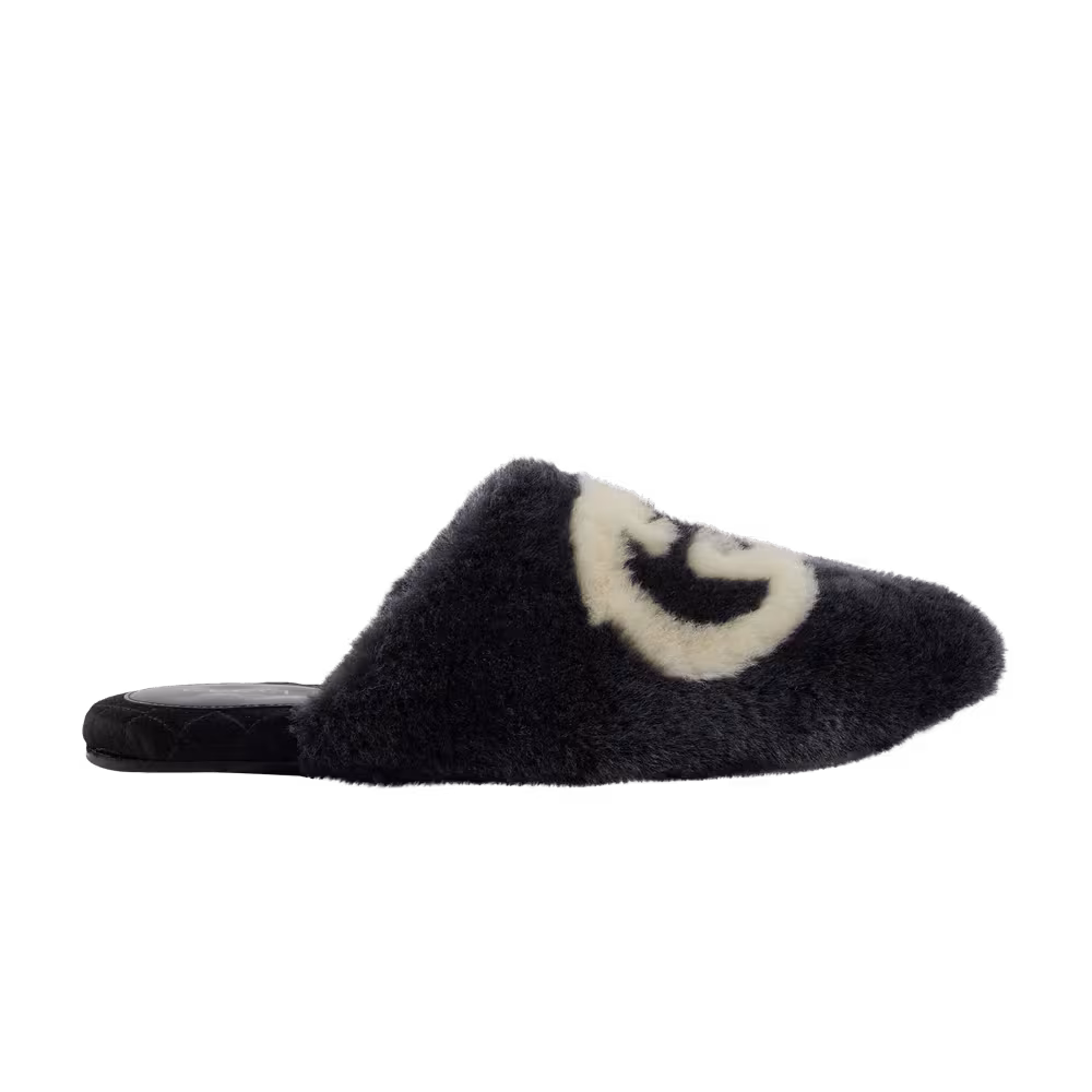 Gucci Women's Faux-Fur Slipper Interlocking G - Black White