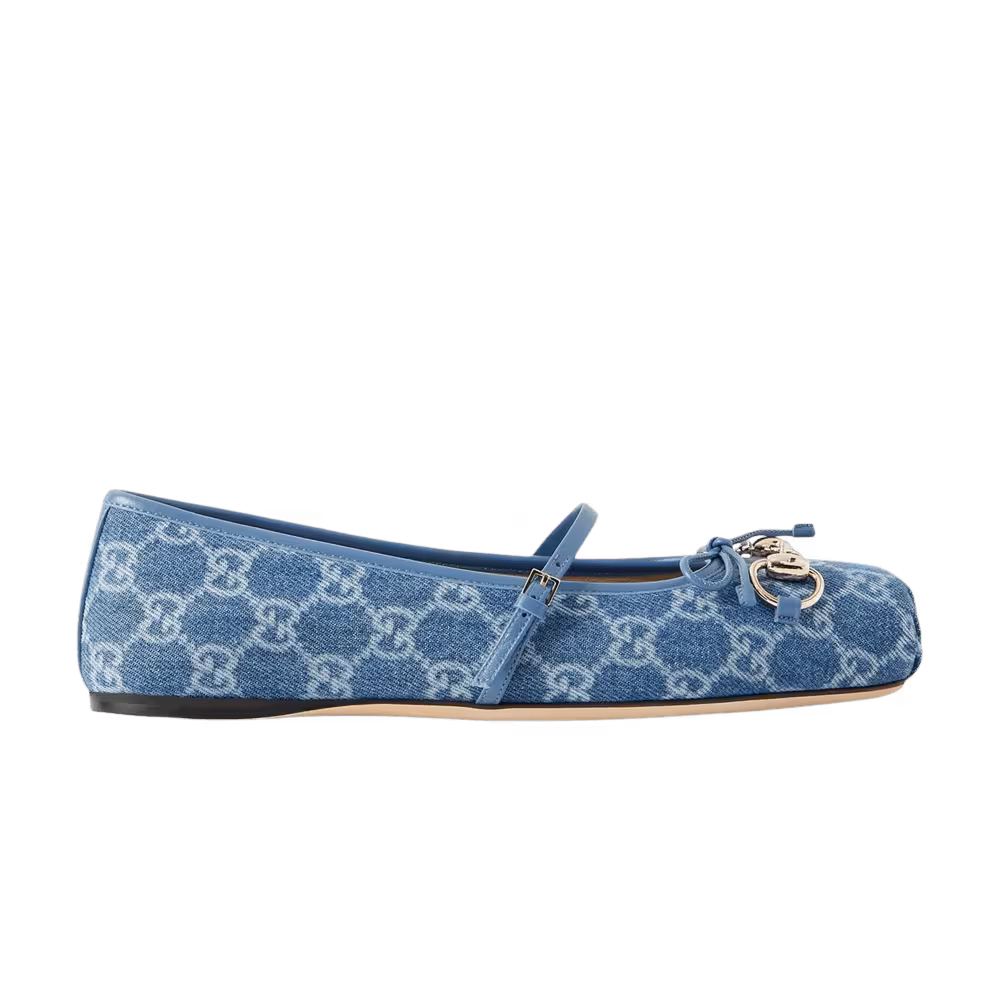 Gucci Women's Horsebit Ballet Flat Blue Denim