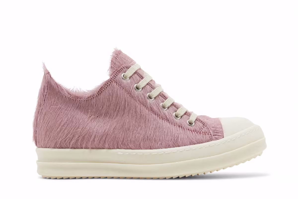 Rick Owens Women's Lido Runway Low Sneaker Dusty Pink Cow Fur, view 2