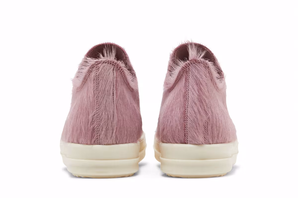 Rick Owens Women's Lido Runway Low Sneaker Dusty Pink Cow Fur, view 7