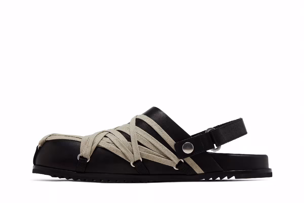 Rick Owens Hollywood Megalaced Mule Granola Black, view 4