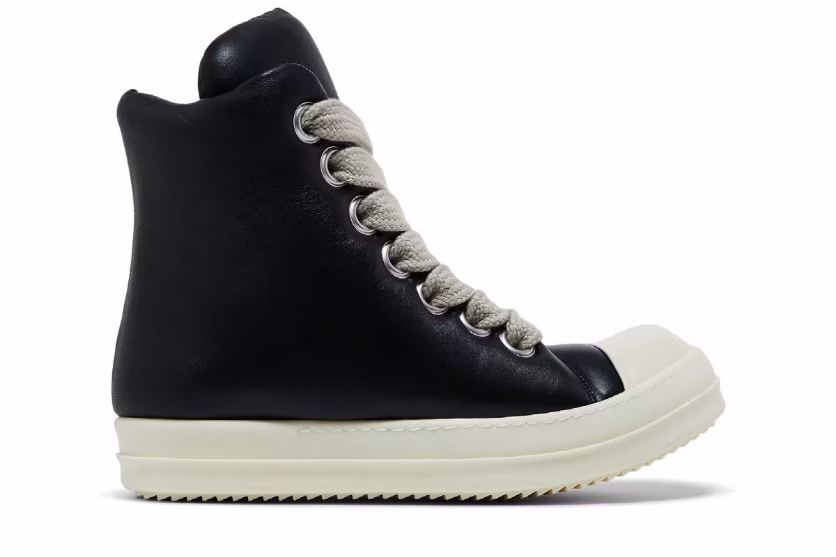 Rick Owens Luxor Jumbo Lace Padded Sneaker Black Milk, view 2