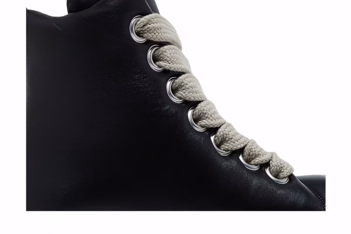 Rick Owens Luxor Jumbo Lace Padded Sneaker Black Milk, view 3