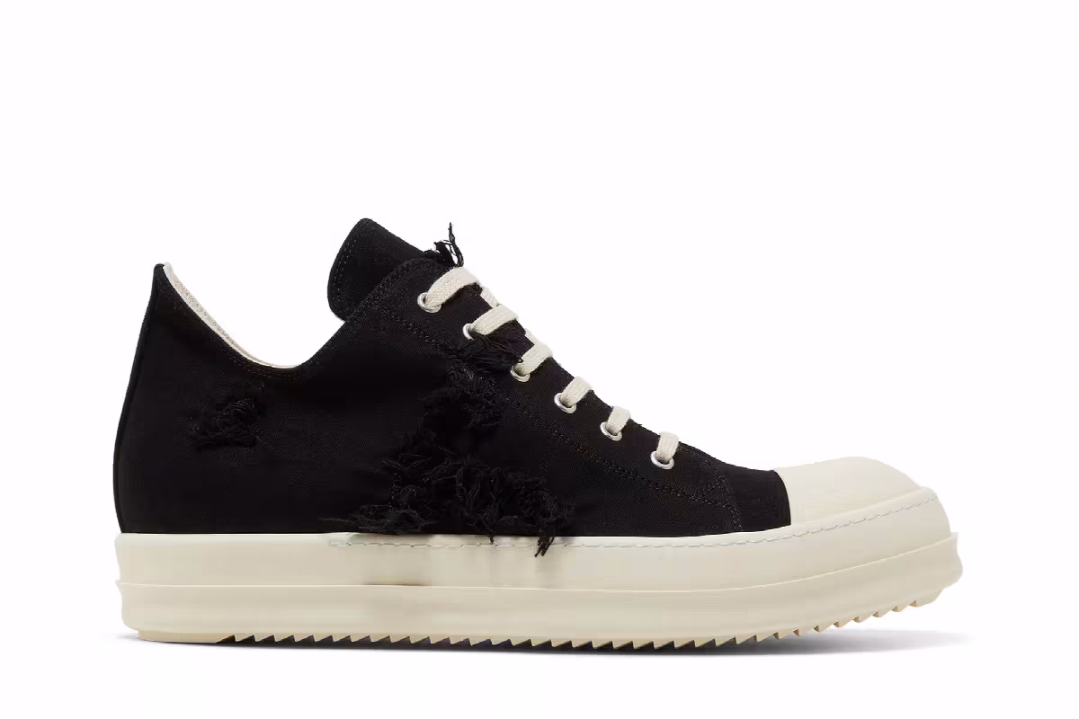 Rick Owens DRKSHDW Strobe Cotton Denim Slashed Low Black Milk, view 2