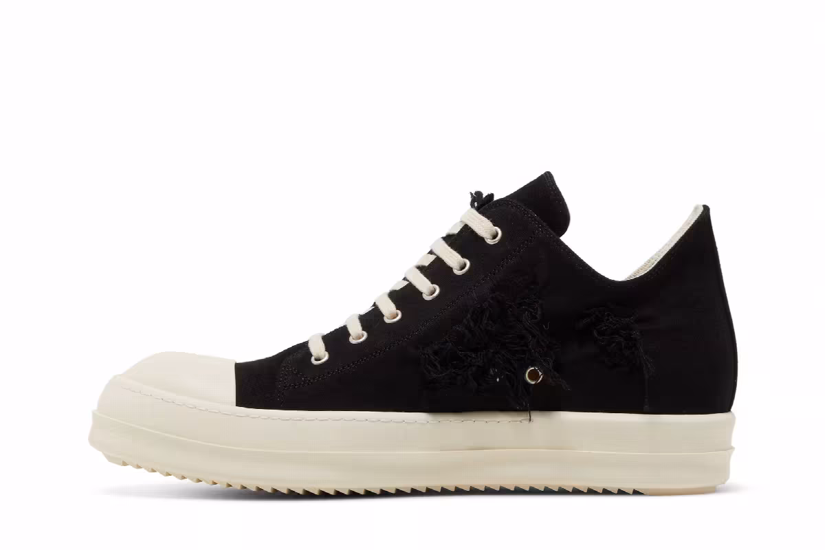 Rick Owens DRKSHDW Strobe Cotton Denim Slashed Low Black Milk, view 4