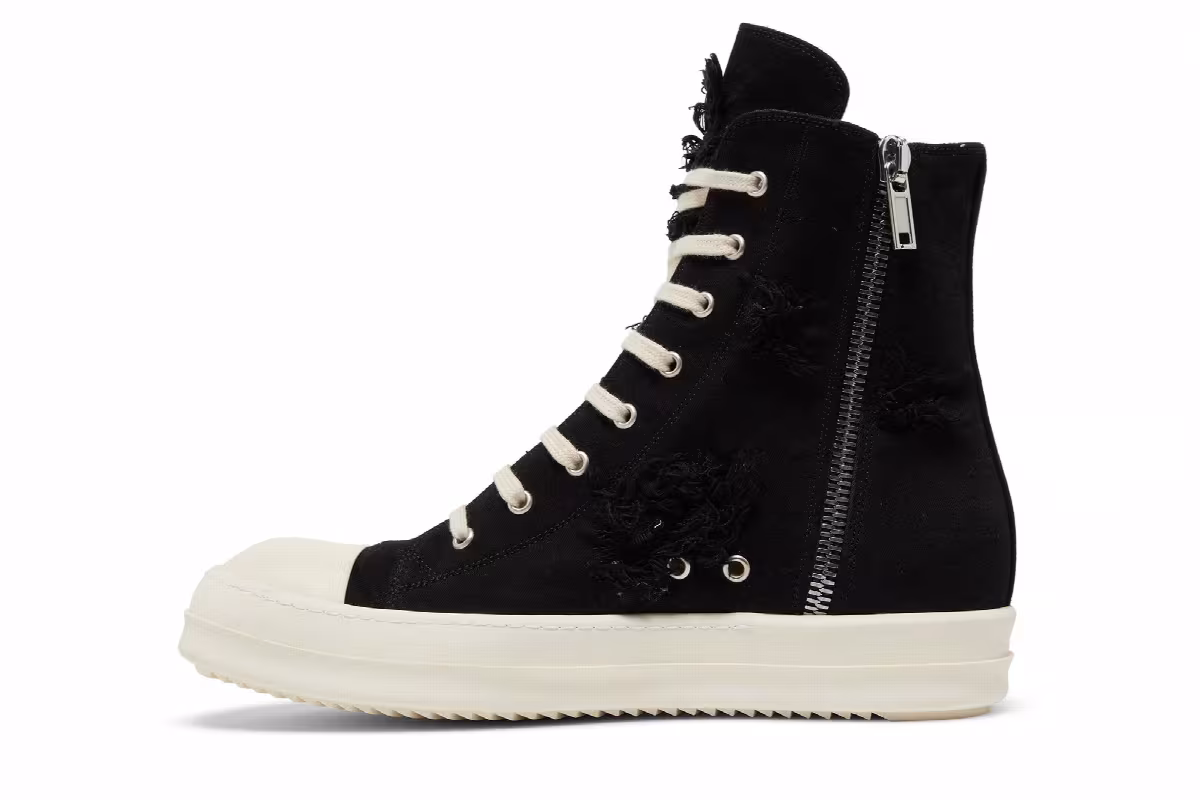 Rick Owens DRKSHDW Strobe Cotton Denim Slashed High Black Milk, view 4