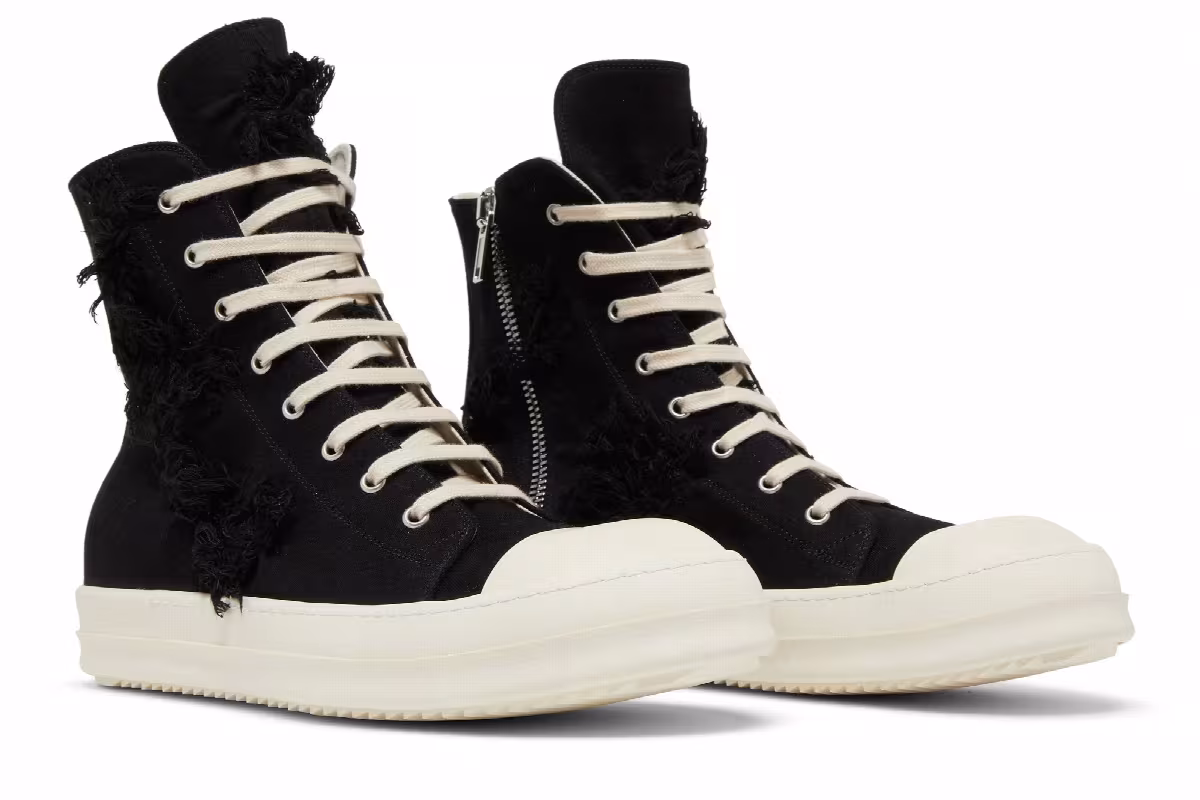Rick Owens DRKSHDW Strobe Cotton Denim Slashed High Black Milk, view 9