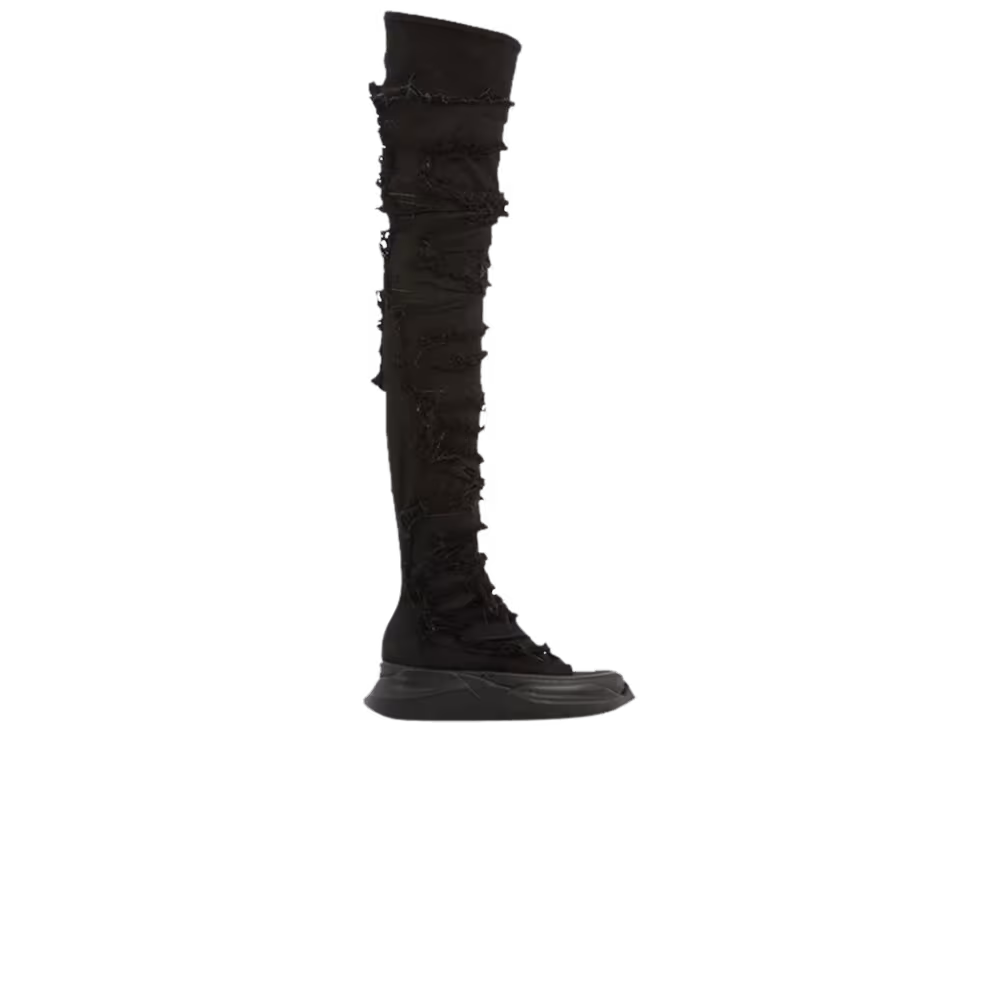 Rick Owens Women's DRKSHDW Gethsemane Stretch Abstract Stocking Boots Black Destroy Denim