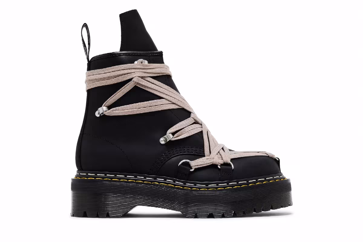 Dr. Martens x Rick Owens DRKSHDW 1460 Quad Sole Megalace Boot Black, view 2