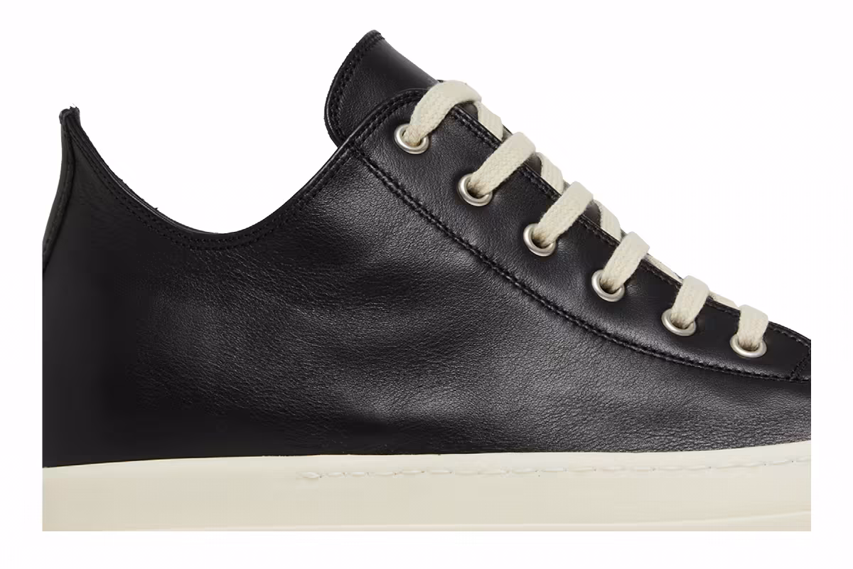 Rick Owens Strobe Leather Low Black Milk, view 3