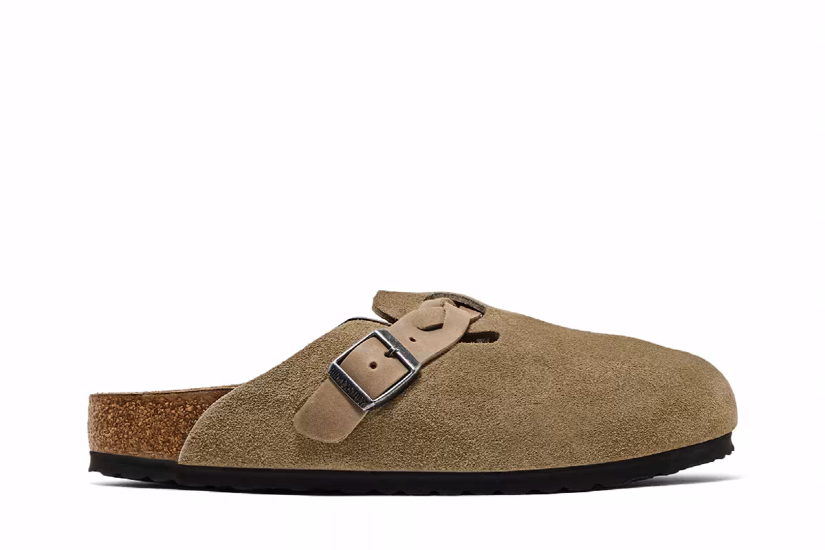 Birkenstock Boston Braided Suede Leather Narrow Taupe, view 2