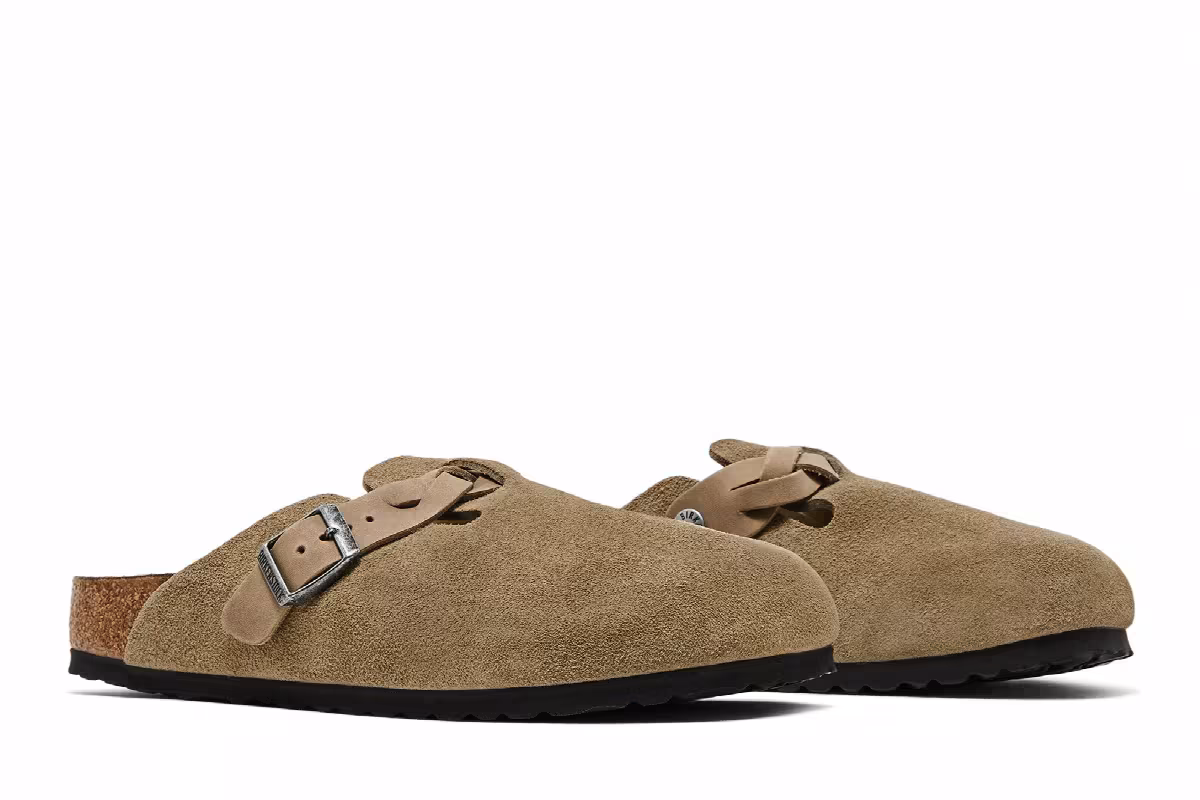Birkenstock Boston Braided Suede Leather Narrow Taupe, view 9