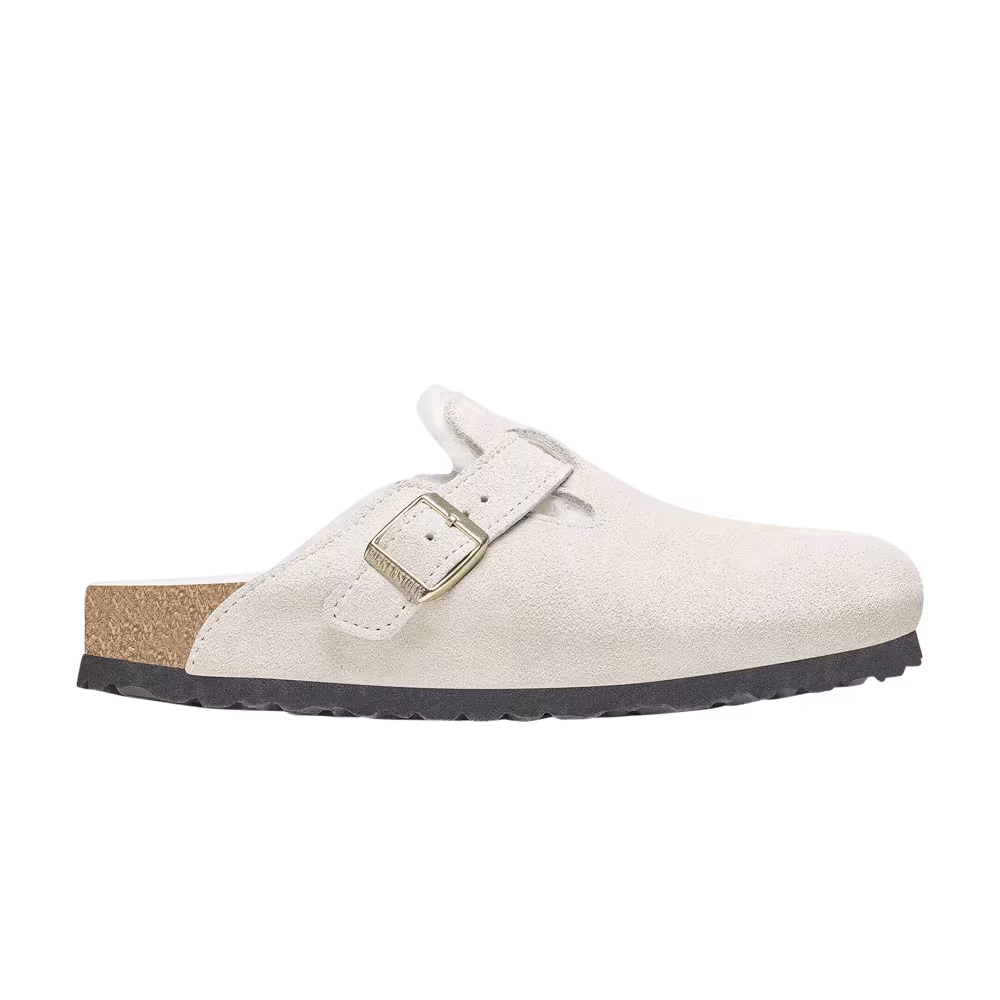 Birkenstock Women's Boston Shearling Suede Leather Narrow Antique White