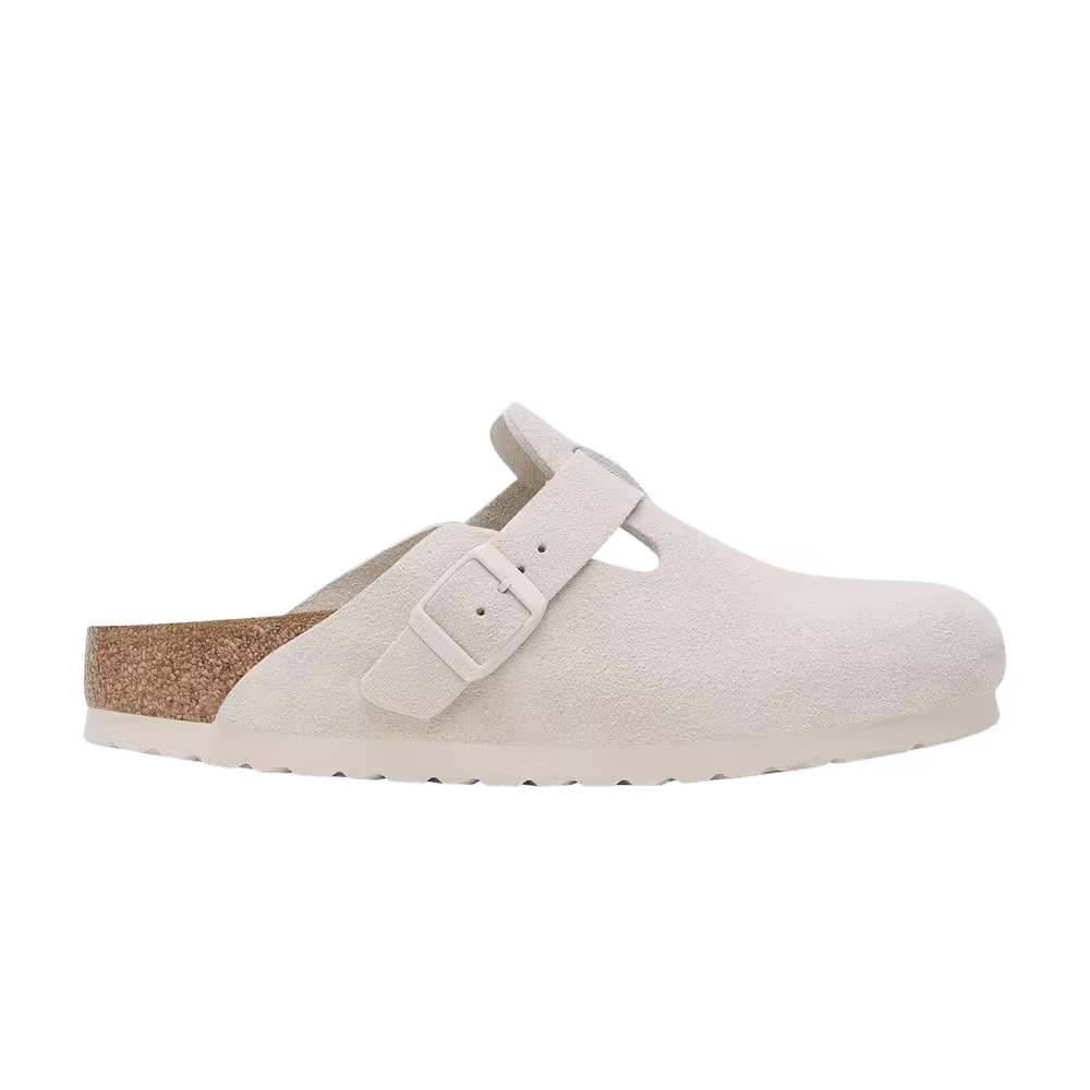 Birkenstock Boston Soft Footbed Suede Leather Antique White