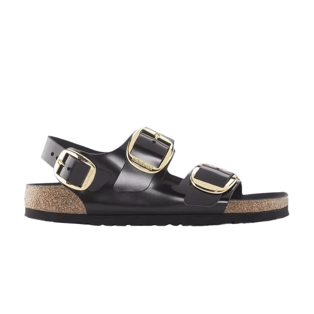 Birkenstock Women's Milano Big Buckle Natural Patent Leather Narrow Black