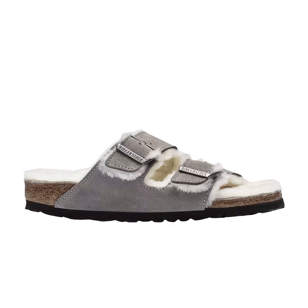 Birkenstock Arizona Shearling Suede Leather Narrow Stone Coin