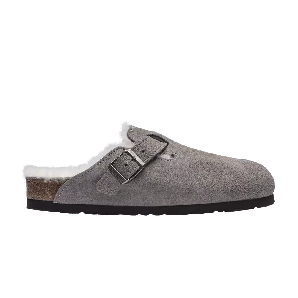 Birkenstock Boston Shearling Suede Stone Coin