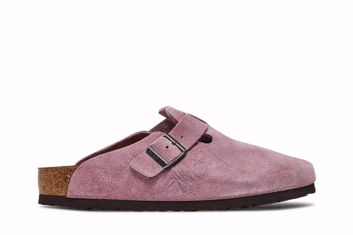 Stussy x Birkenstock Boston Shaggy Dusty Pink, view 2