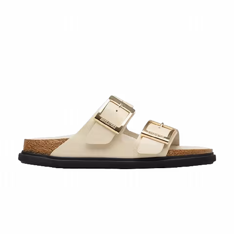 Birkenstock Arizona Droplet Buckle Leather Sandal 'High Shine Ecru'