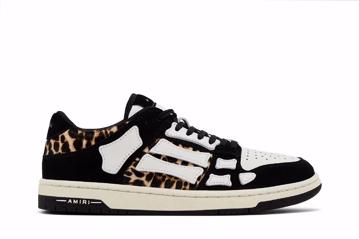 Amiri Skel Top Low Black White Leopard, view 2