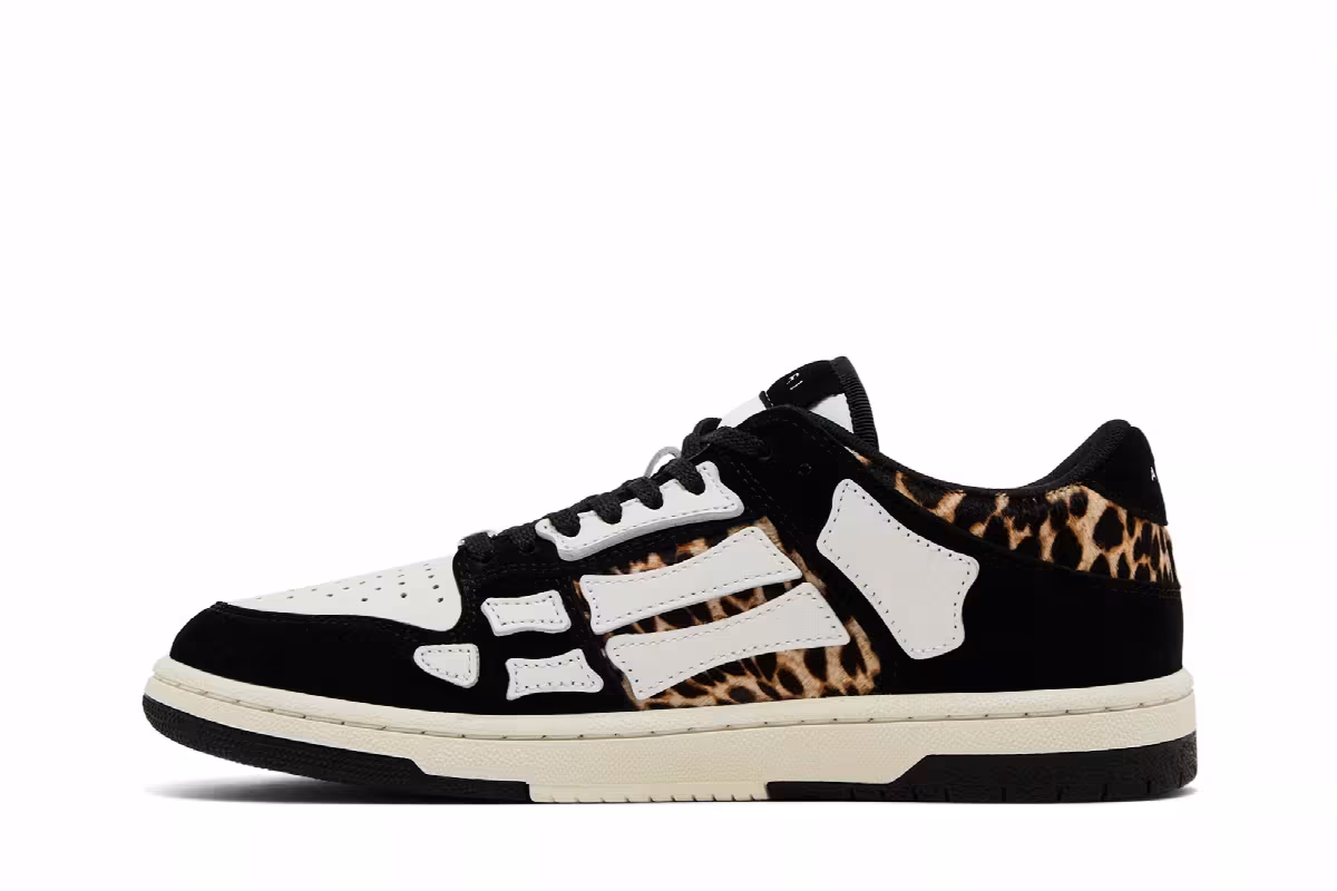 Amiri Skel Top Low Black White Leopard, view 4