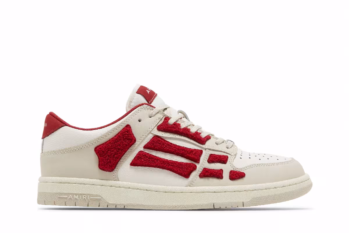 Amiri Skel Top Low White Red Chenille, view 2