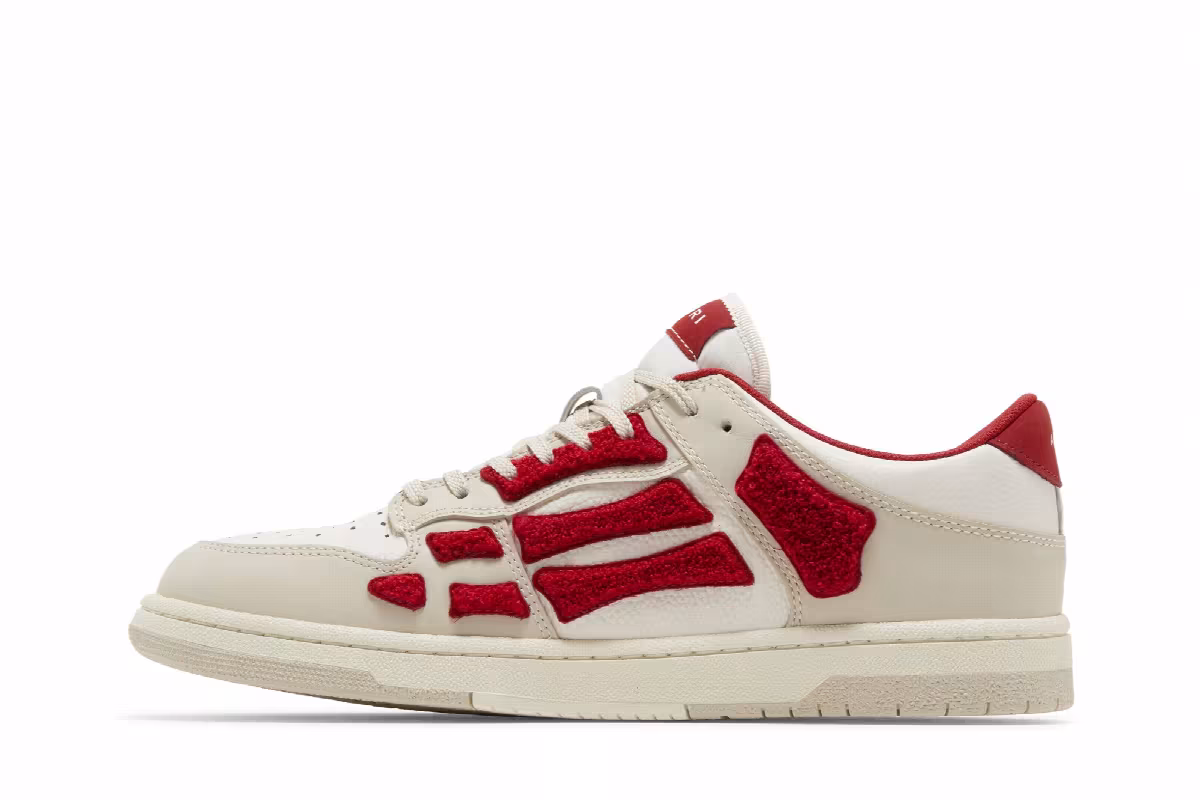 Amiri Skel Top Low White Red Chenille, view 4