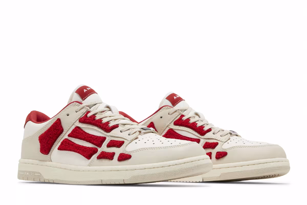 Amiri Skel Top Low White Red Chenille, view 9
