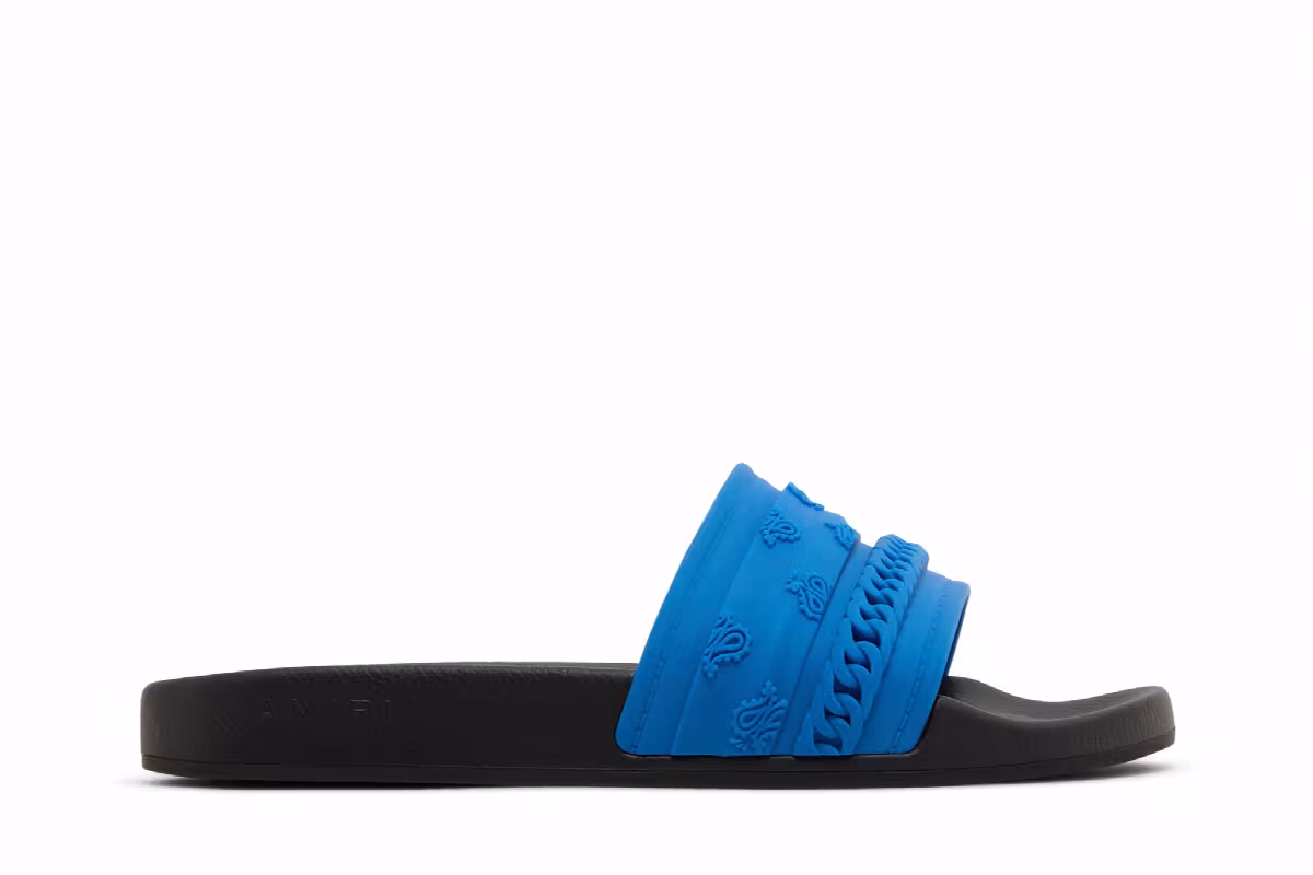Amiri Bandana Chain Pool Slide Blue Paisley, view 2
