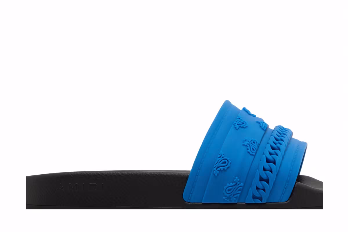 Amiri Bandana Chain Pool Slide Blue Paisley, view 3