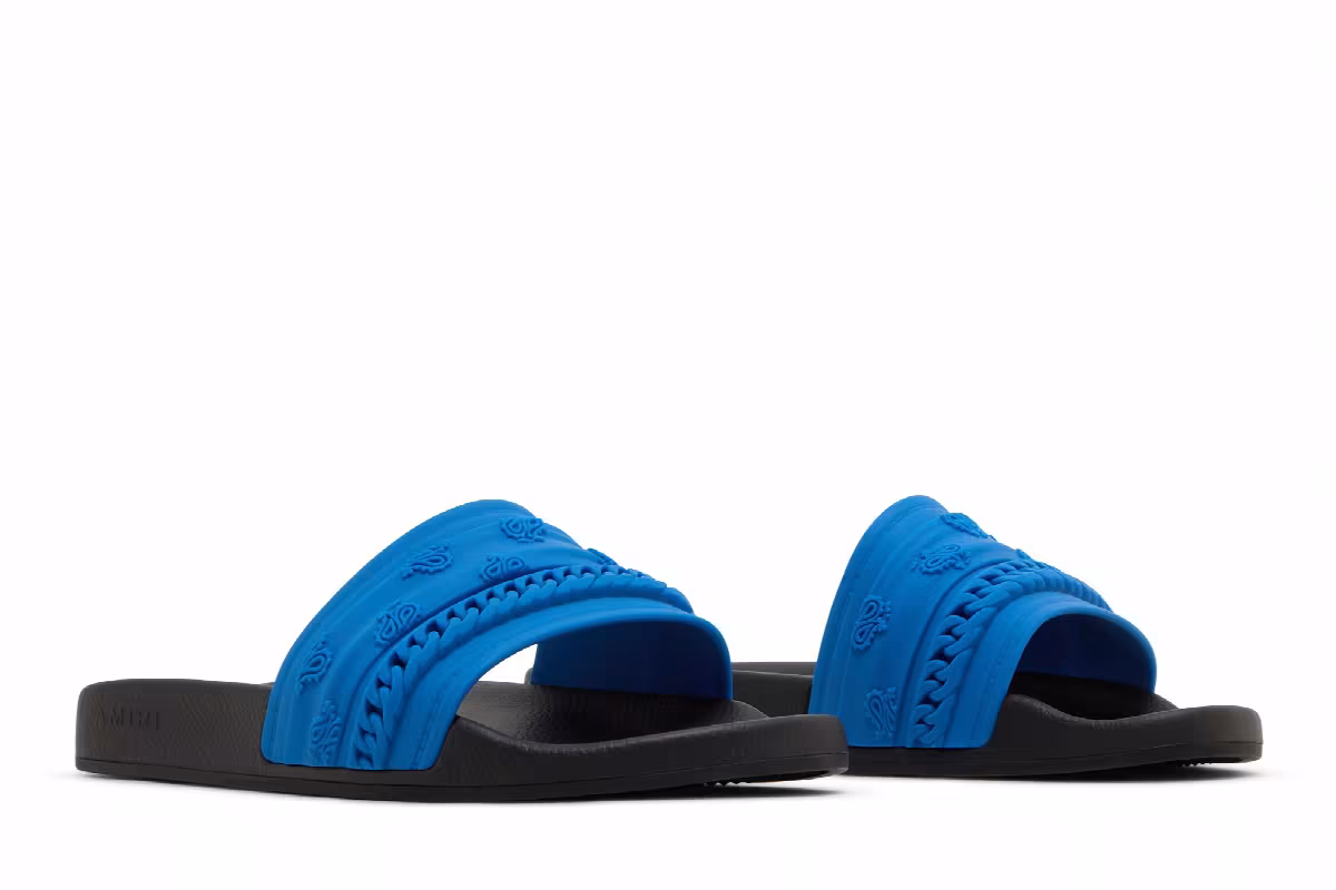 Amiri Bandana Chain Pool Slide Blue Paisley, view 9