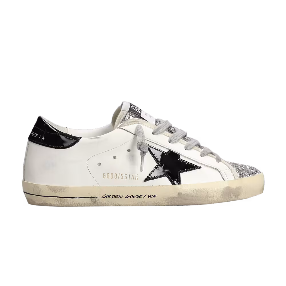 Golden Goose Women's Superstar White Black Silver Glitter