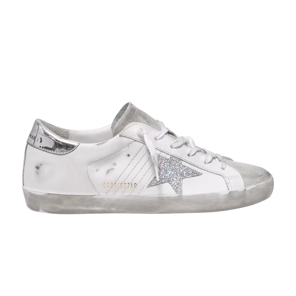 Golden Goose Women's Superstar White Silver Glitter