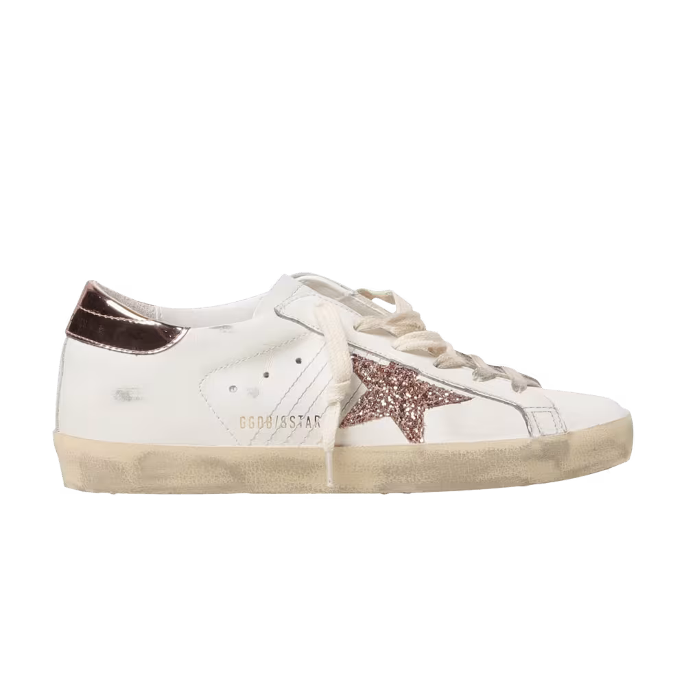 Golden Goose Women's Superstar White Peach Pink Glitter