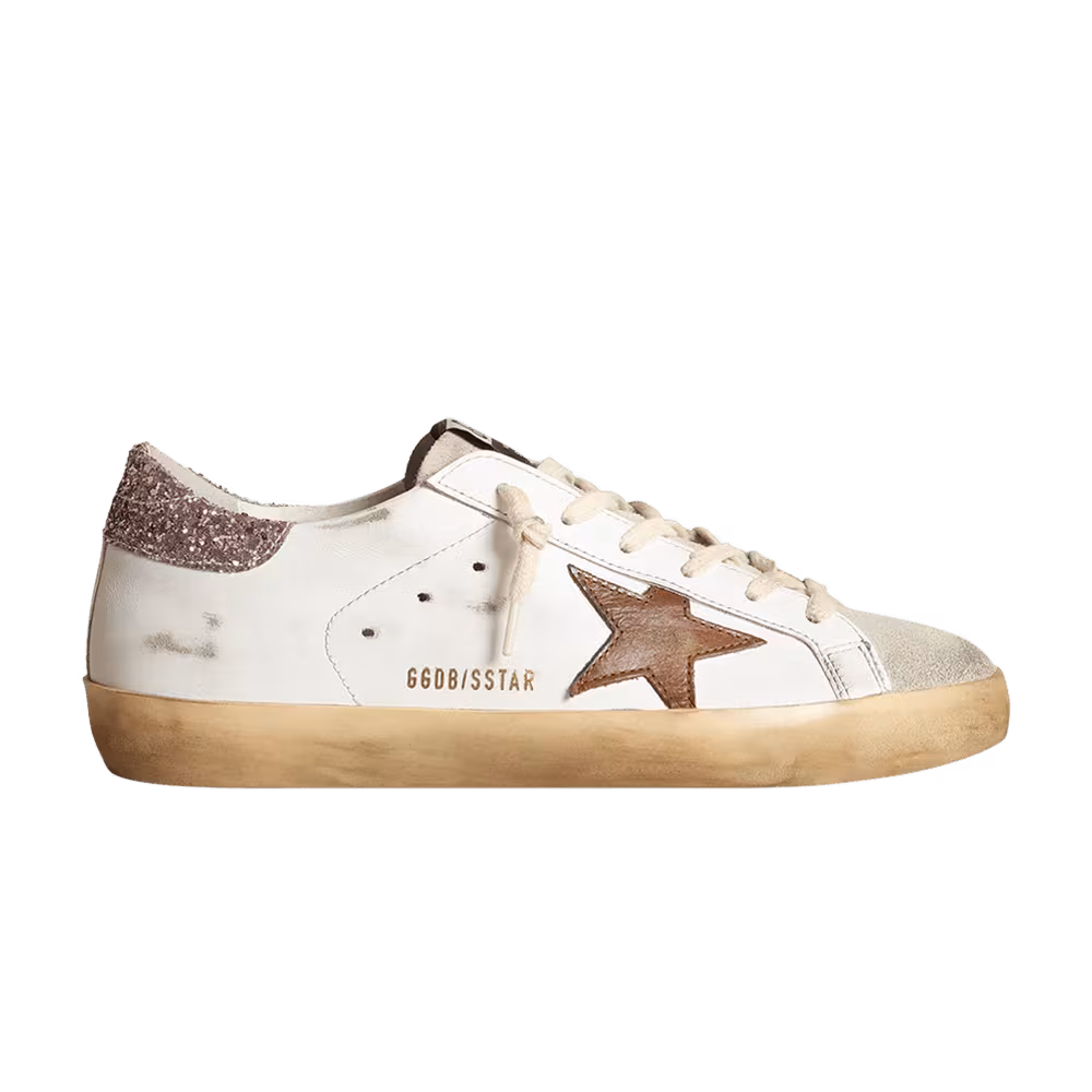 Golden Goose Women's Superstar White Tan Pink Glitter