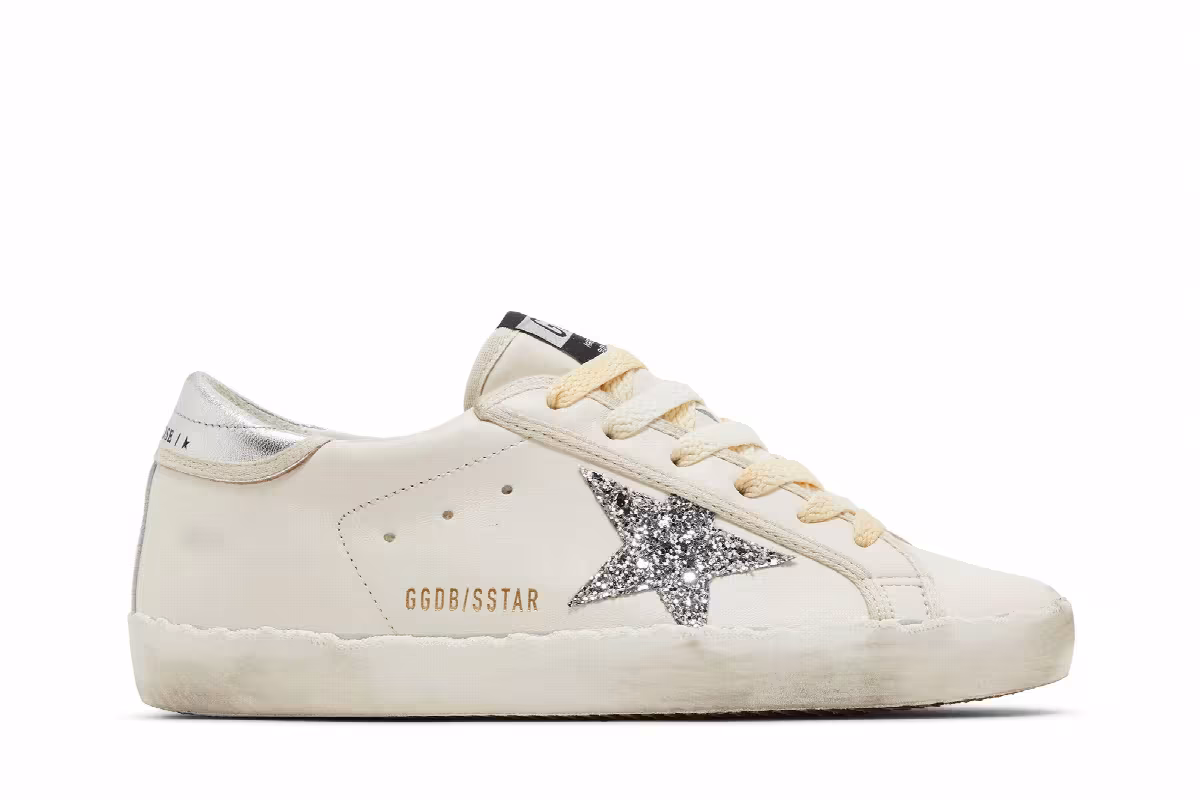 Golden Goose Women's Superstar White Silver Glitter, view 2