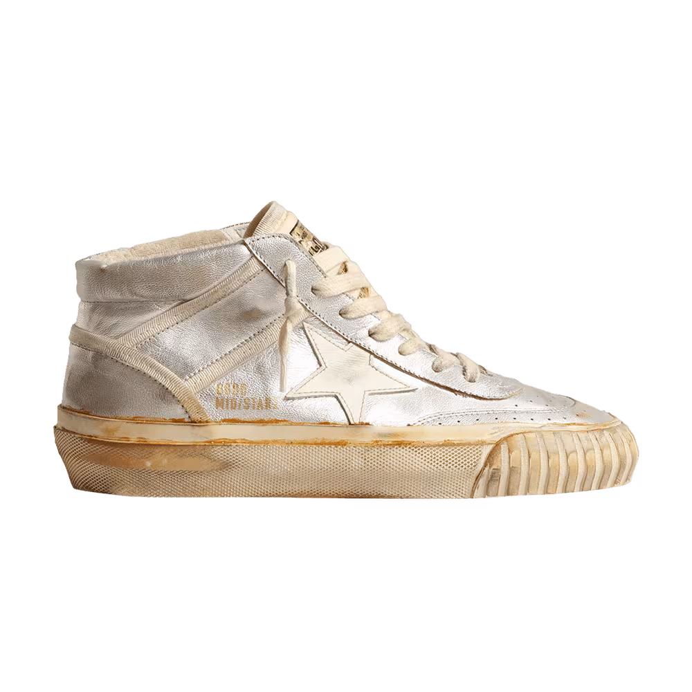 Golden Goose Women's Mid Star Silver Metallic Yellowed Foxing
