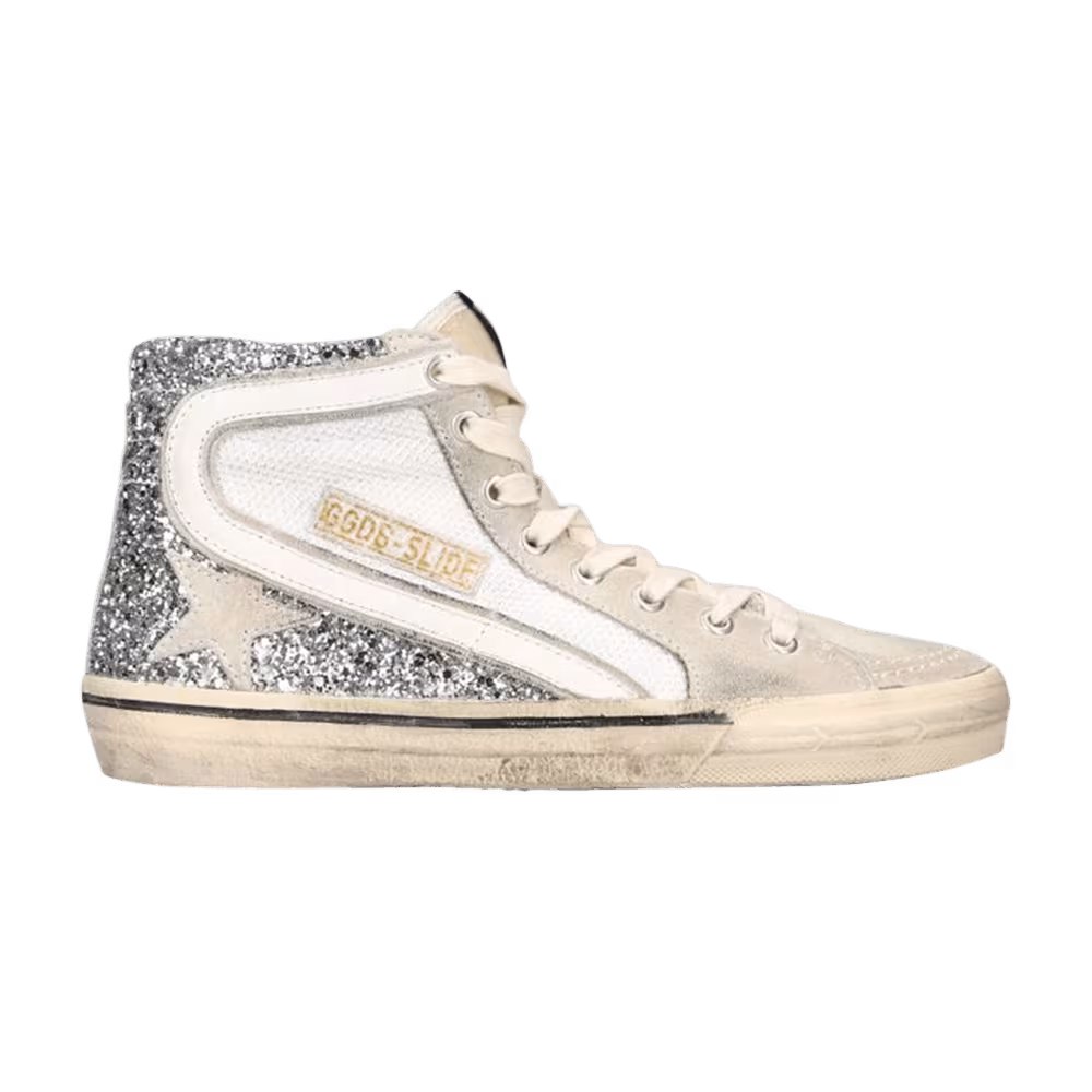 Golden Goose Women's Slide Sneaker Silver White Marble