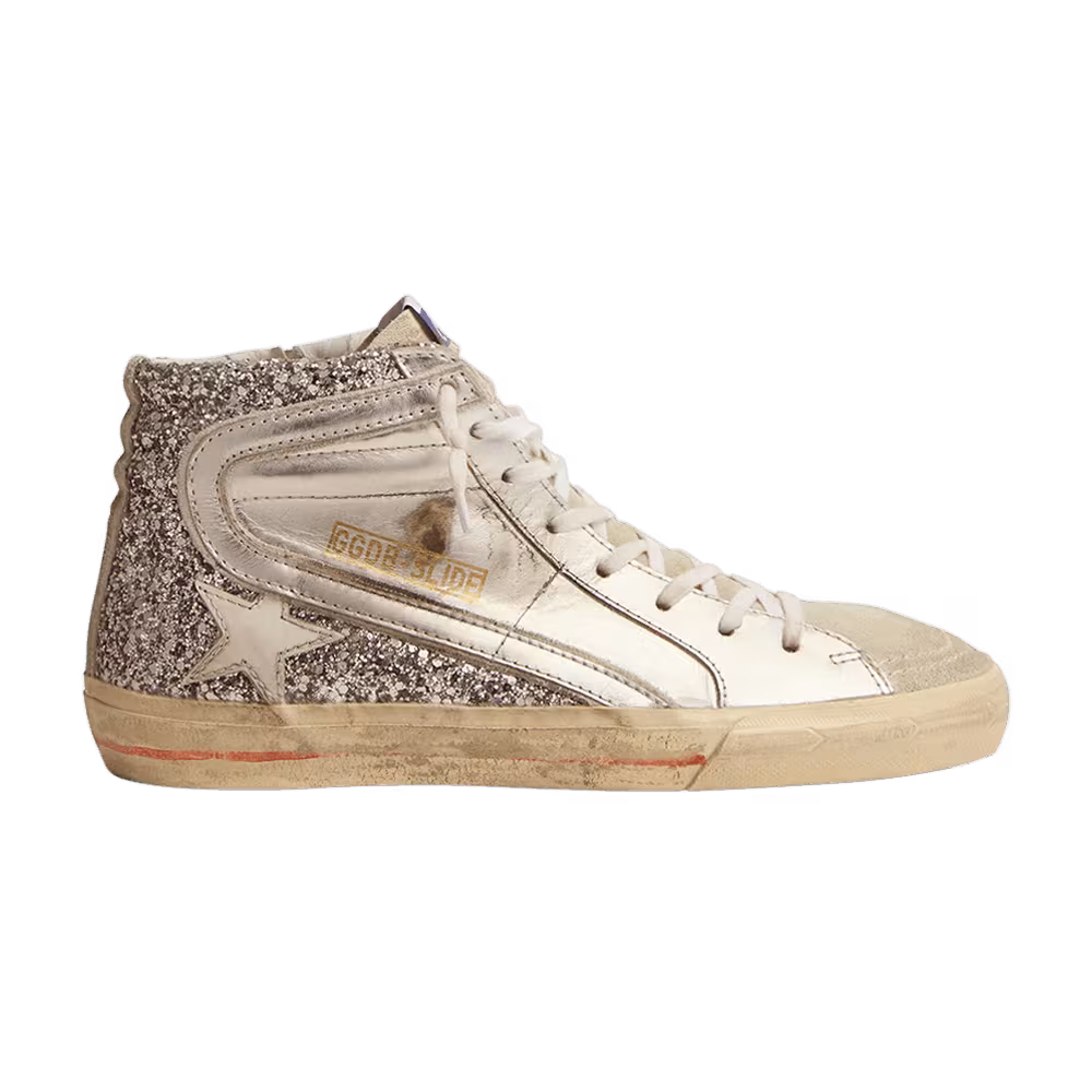 Golden Goose Women's Slide Sneaker Silver Glitter