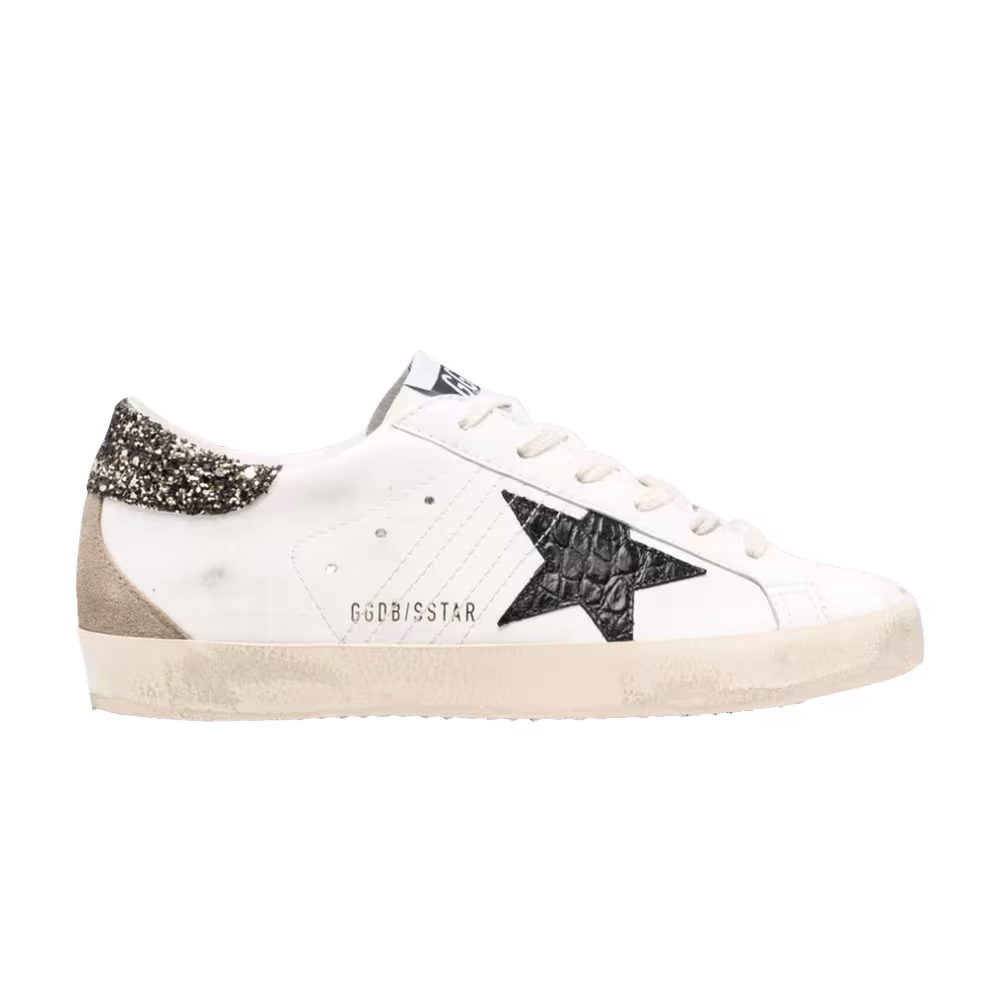 Golden Goose Women's Superstar White Black Croc Glitter