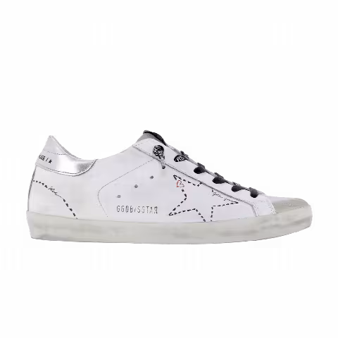 Golden Goose Wmns Superstar Distressed Low 'White Silver'