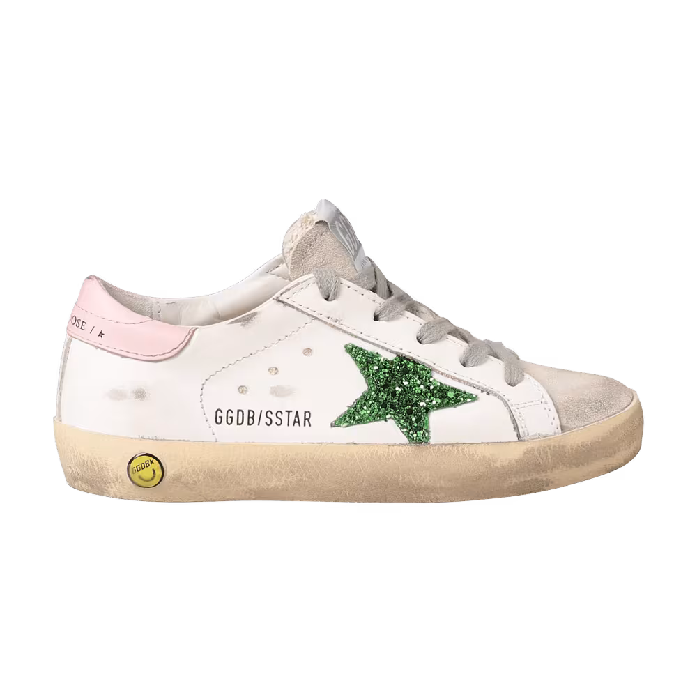 Golden Goose Superstar Kids White Emerald Green Glitter